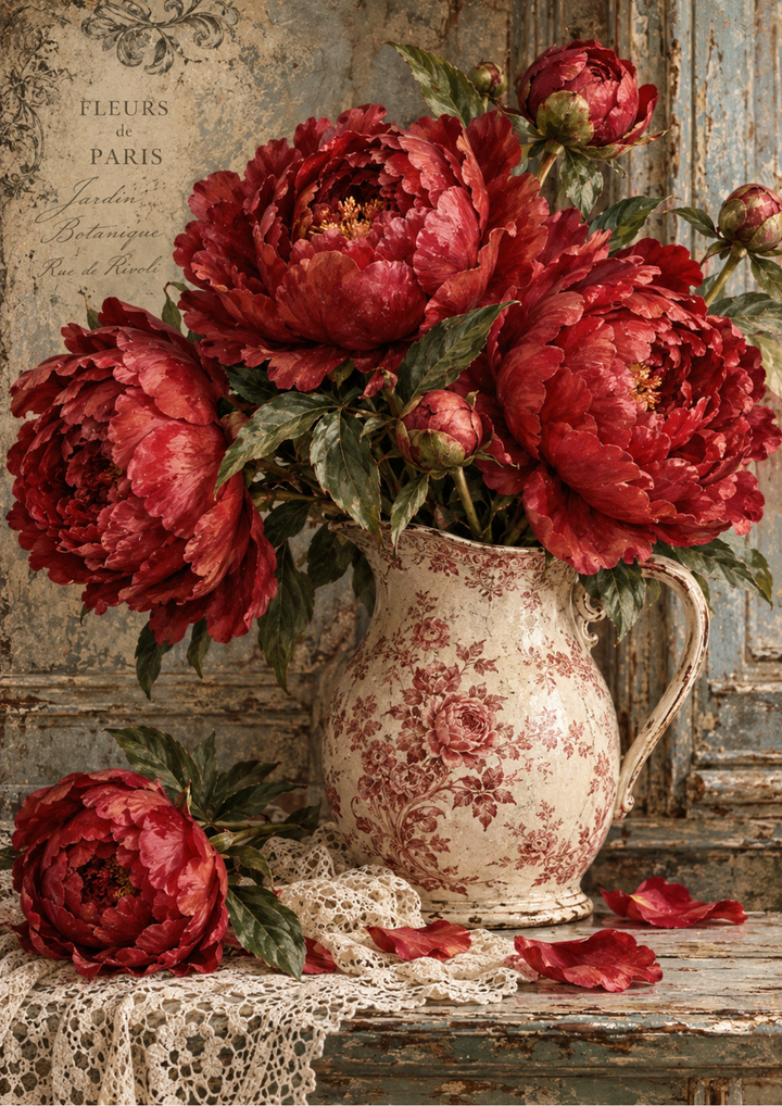 Rice Paper For Decoupage Vintage Parisian Peony Still Life Full Cat. No 10632