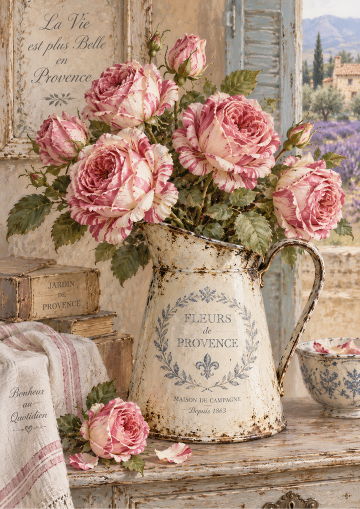 Rice Paper For Decoupage Vintage Provence Roses in Bloom Full Cat. No 10633