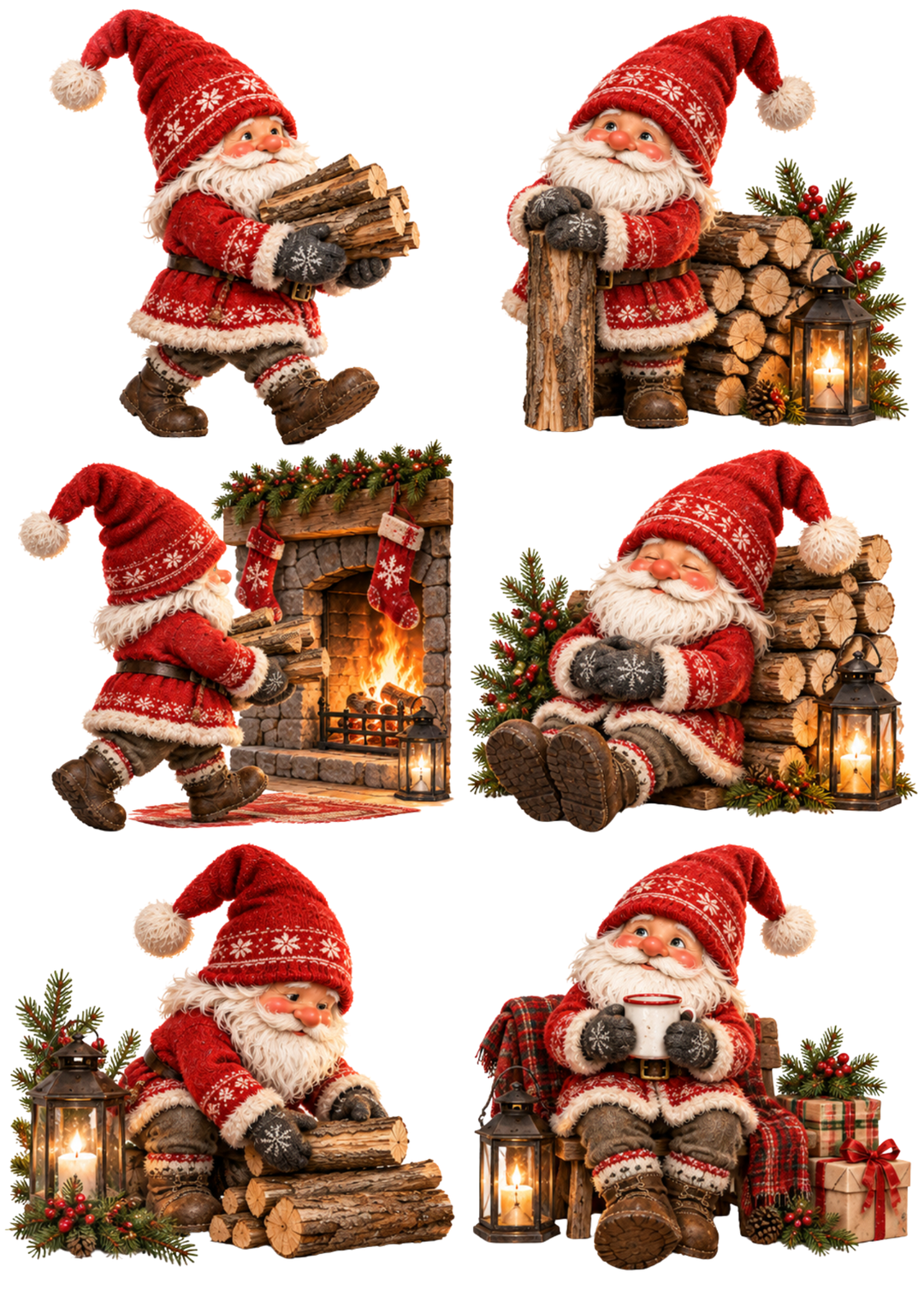 Rice Paper For Decoupage Cozy Christmas Gnome Firewood Collage Cat. No 10639