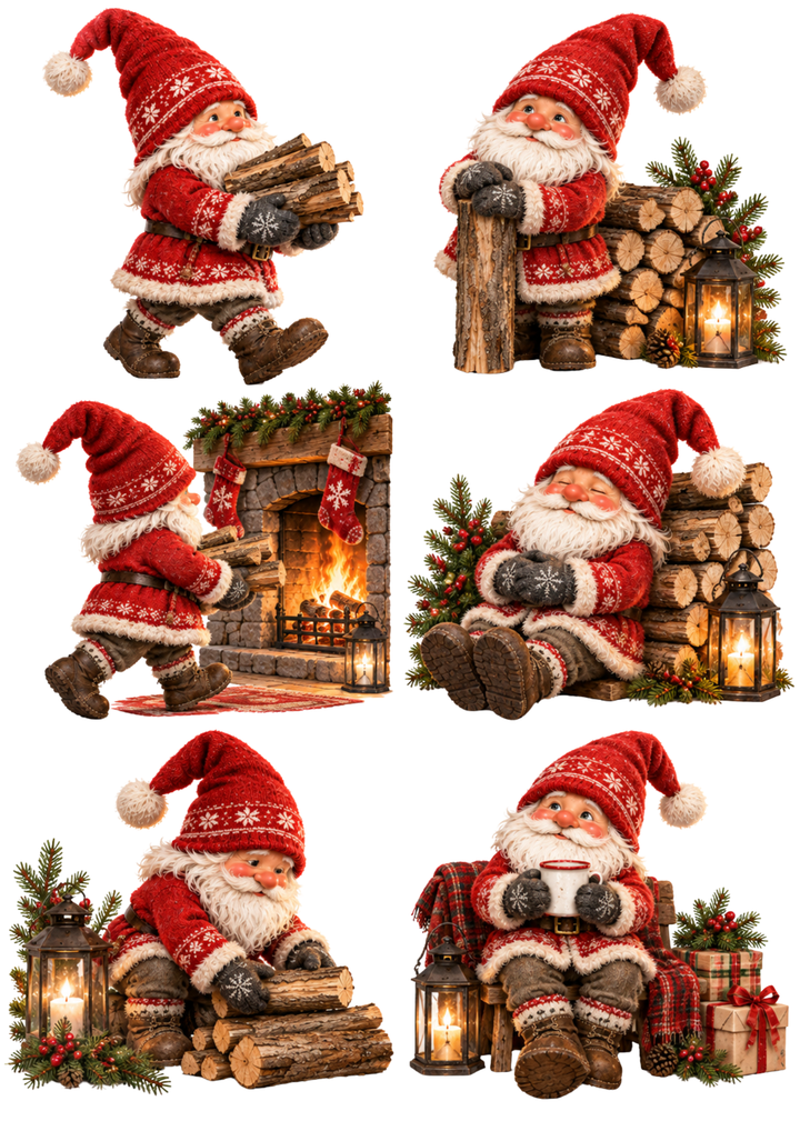 Rice Paper For Decoupage Cozy Christmas Gnome Firewood Collage Cat. No 10639