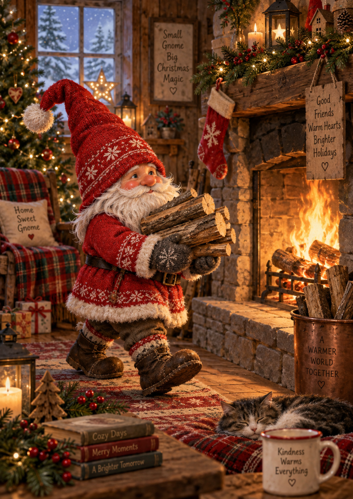 Rice Paper For Decoupage Cosy Gnome by the Christmas Hearth Full Cat. No 10640