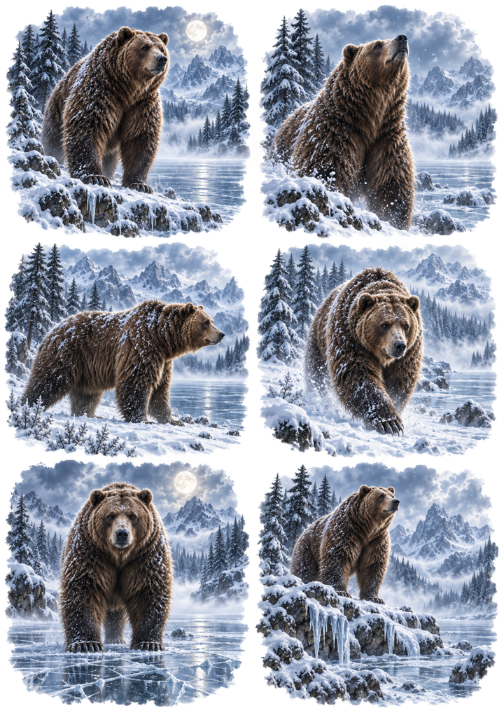 Rice Paper For Decoupage Moonlit Bear in Winter Landscapes Collage Cat. No 10657
