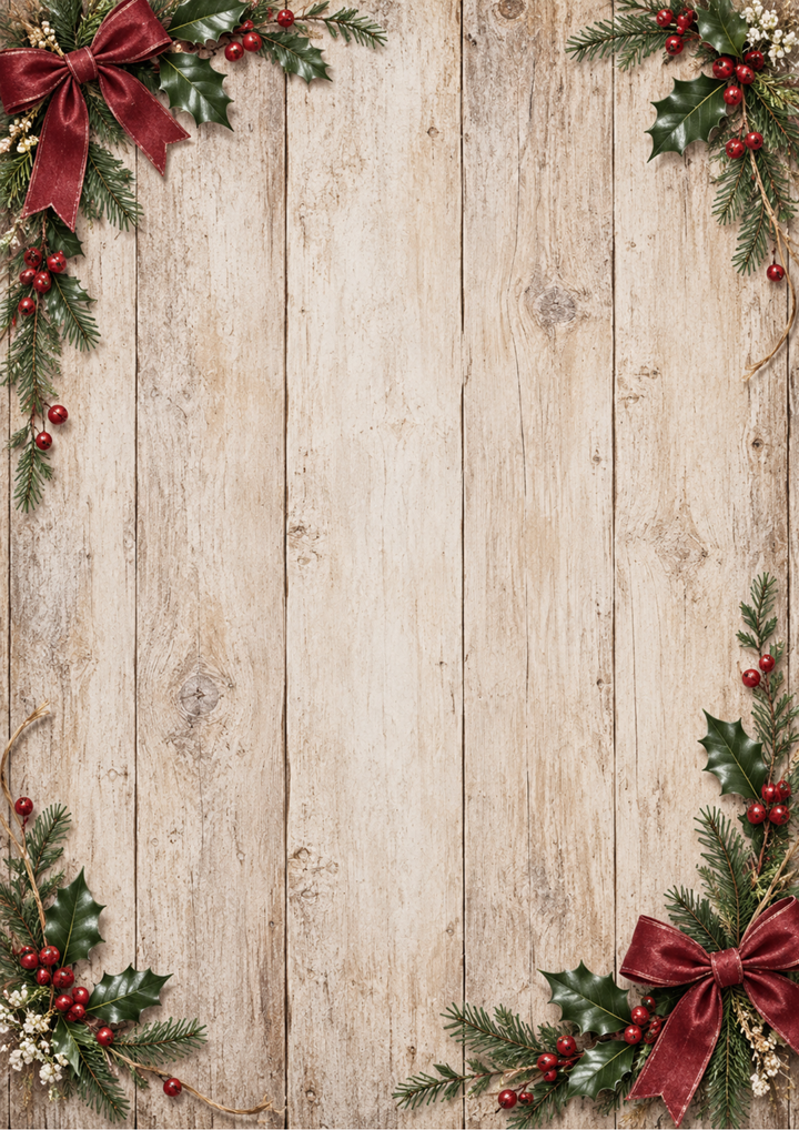 Rice Paper For Decoupage Rustic Christmas Holly Wood Background Full Cat. No 10661