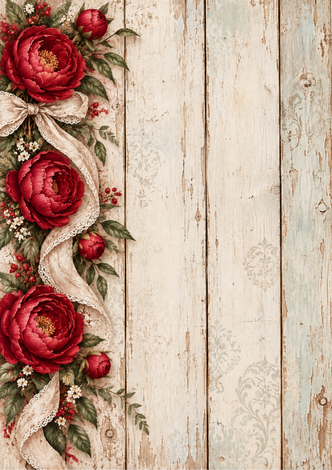 Rice Paper For Decoupage Rustic Red Peonies on Weathered Wood Full  Cat. No 10665