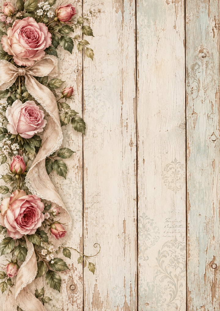 Rice Paper For Decoupage Shabby-Chic Roses on Weathered Wood Full  Cat. No 10666
