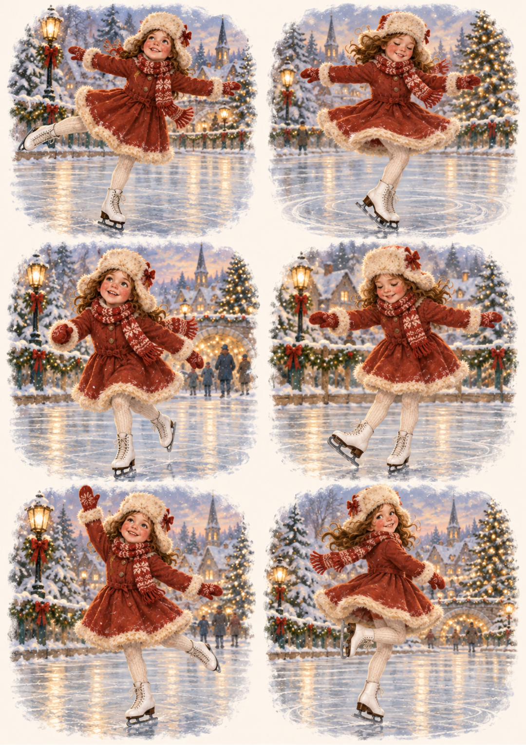Rice Paper For Decoupage Vintage Christmas Ice Skating Vignette Collage Cat. No 10678