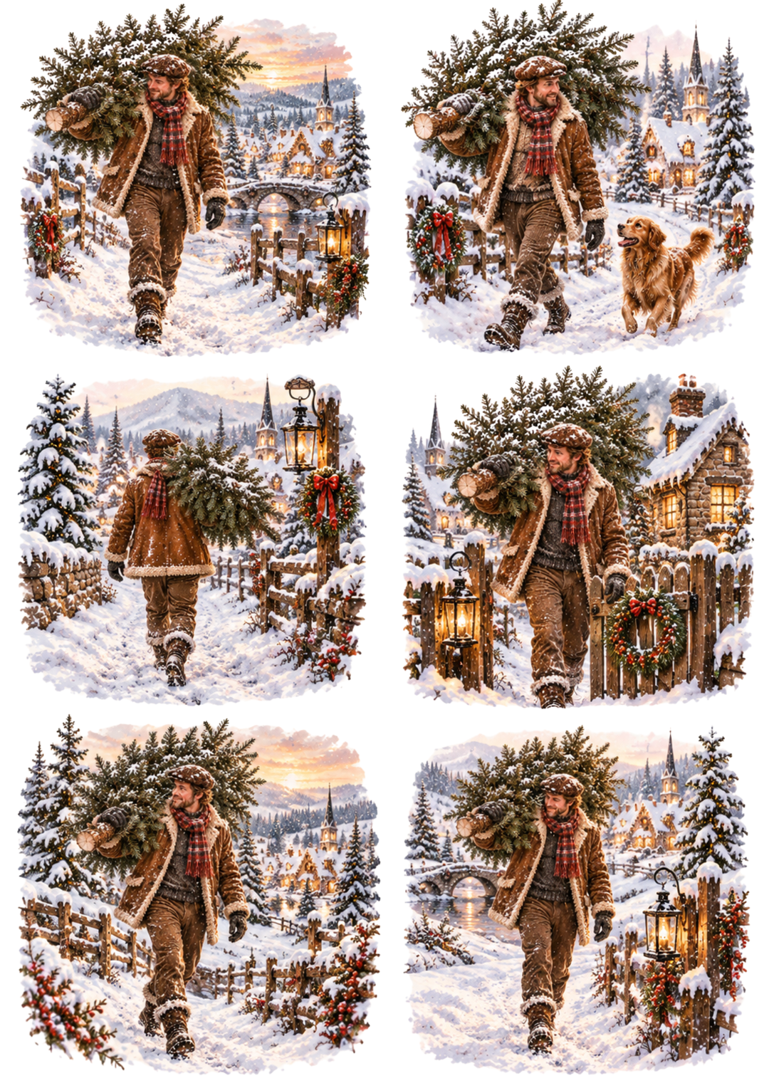 Rice Paper For Decoupage Snowy Christmas Village Tree Journey Collage Cat. No 10685