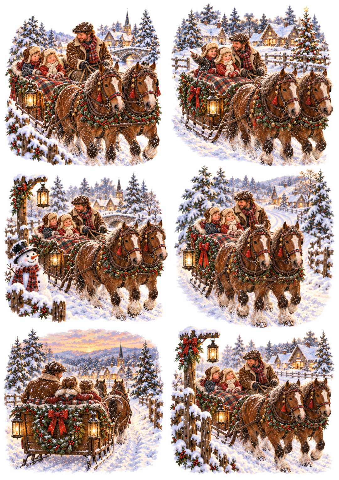 Rice Paper For Decoupage Nostalgic Christmas Sleigh Ride Vignettes Collage Cat. No 10687
