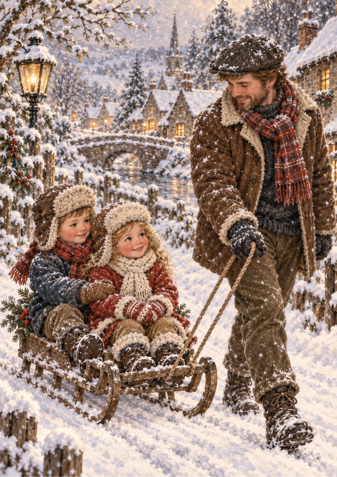 Rice Paper For Decoupage Father’s Festive Village Sled Ride Full Cat. No 10690