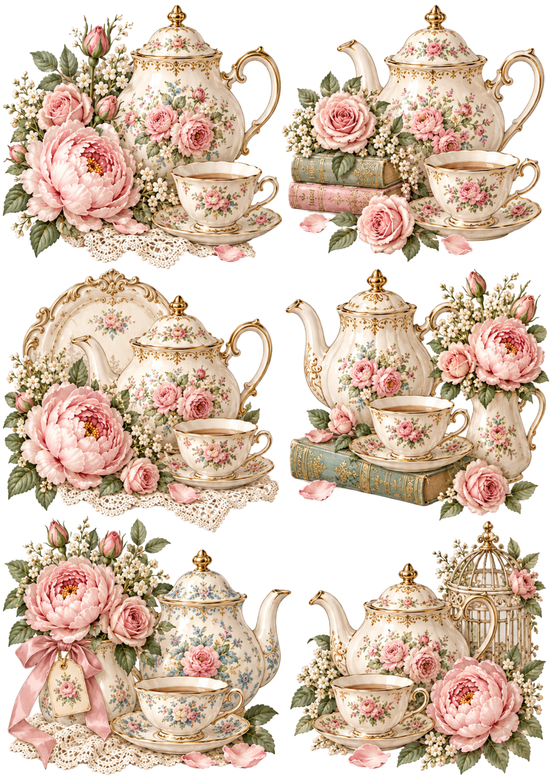 Rice Paper For Decoupage Vintage Tea-Time Porcelain Collage Cat. No 10694