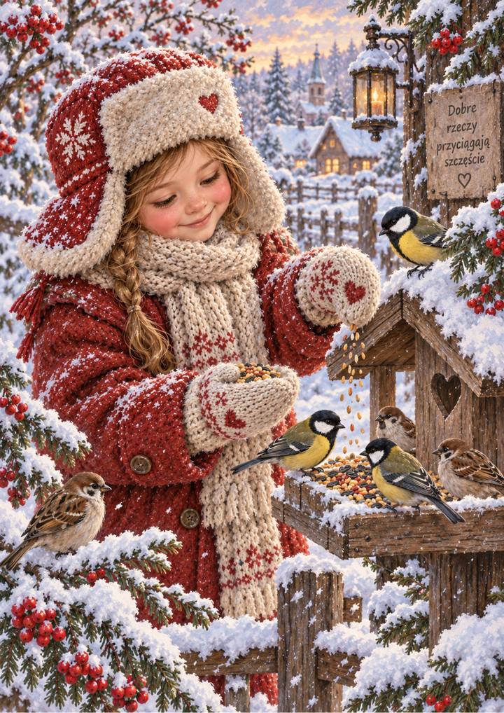 Rice Paper For Decoupage Winter Village Bird Feeder Delight Full  Cat. No 10698