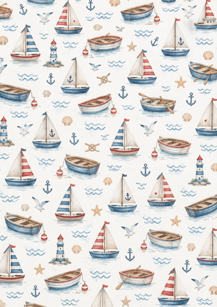 Rice Paper For Decoupage Whimsical Watercolour Nautical Pattern Full Cat. No 10715