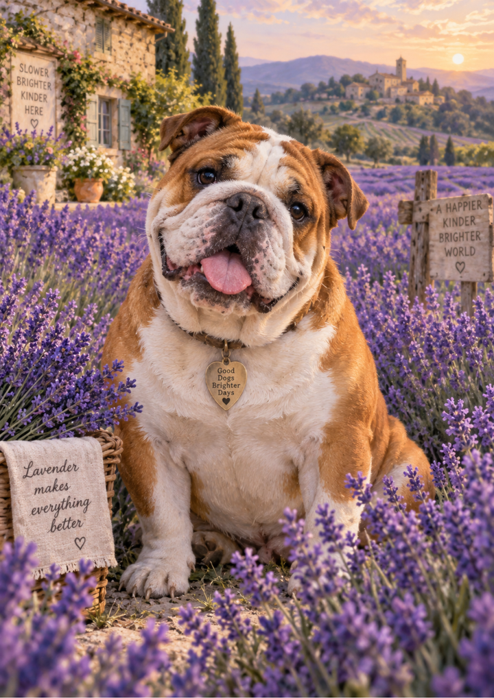 Rice Paper For Decoupage Bulldog in a Lavender Sunset Full Cat. No 10717