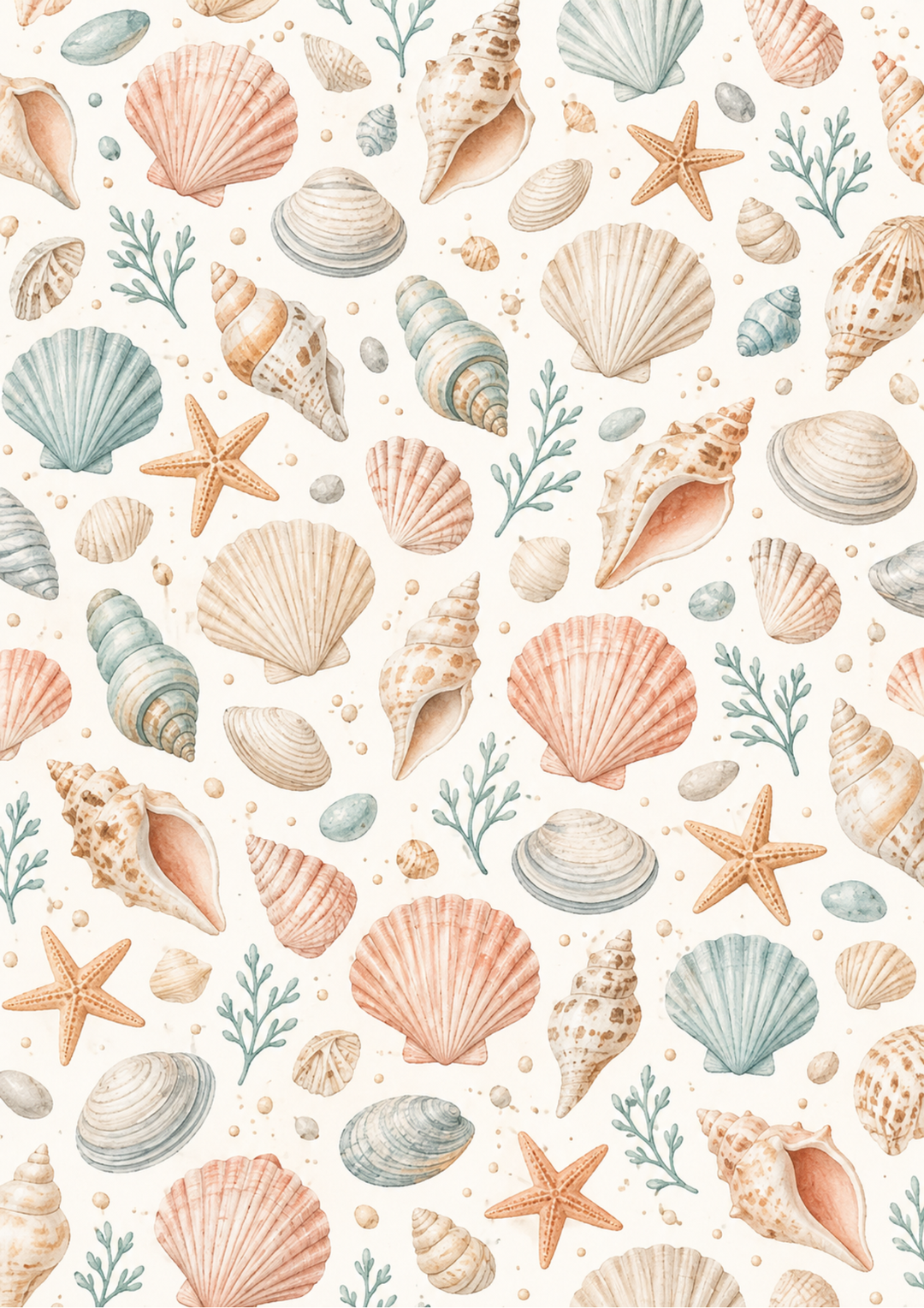 Rice Paper For Decoupage Seashells and Starfish Pattern Background Full Cat. No 10723