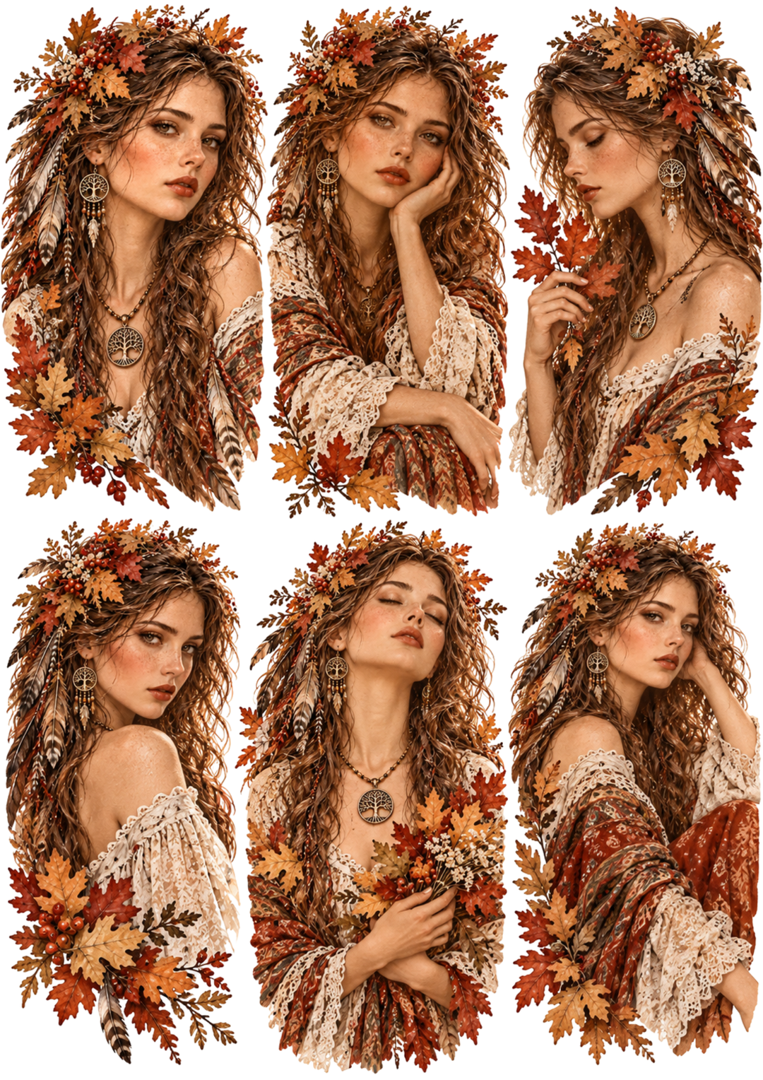 Rice Paper For Decoupage Autumn Bohemian Goddess Portraits Collage Cat. No 10734