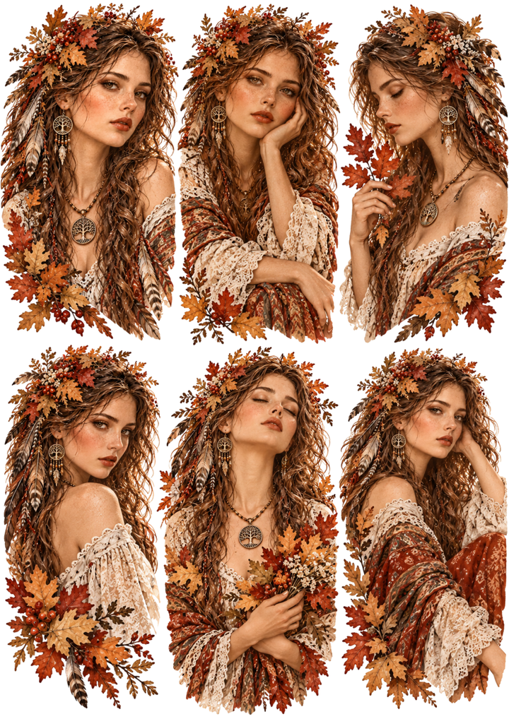 Rice Paper For Decoupage Autumn Bohemian Goddess Portraits Collage Cat. No 10734