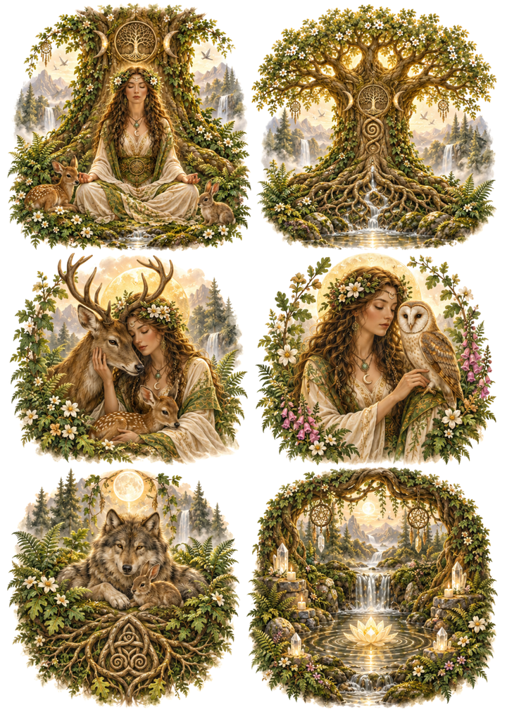 Rice Paper For Decoupage Mystical Forest Priestess Vignettes Collage Cat. No 10738