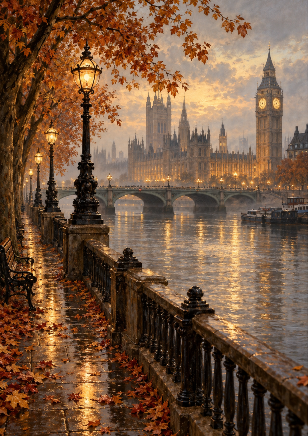 Rice Paper For Decoupage Misty Autumn Evening by the Thames Full Cat. No 10748