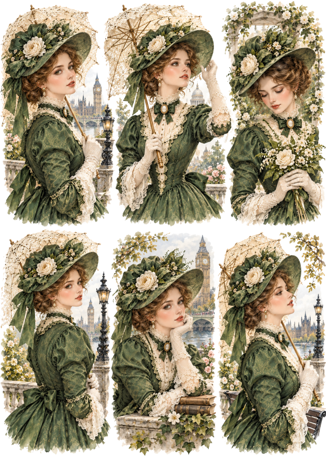 Rice Paper For Decoupage Victorian Garden Portrait Collage Cat. No 10751