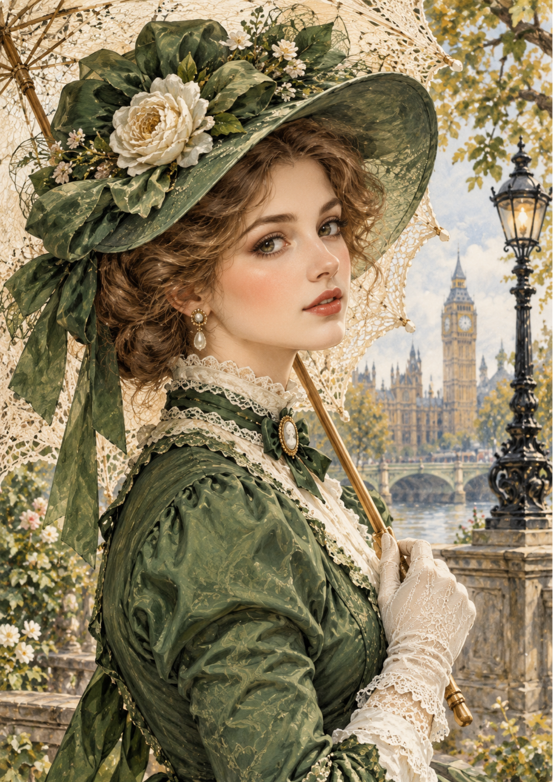 Rice Paper For Decoupage Victorian Lady by the Thames Full Cat. No 10752