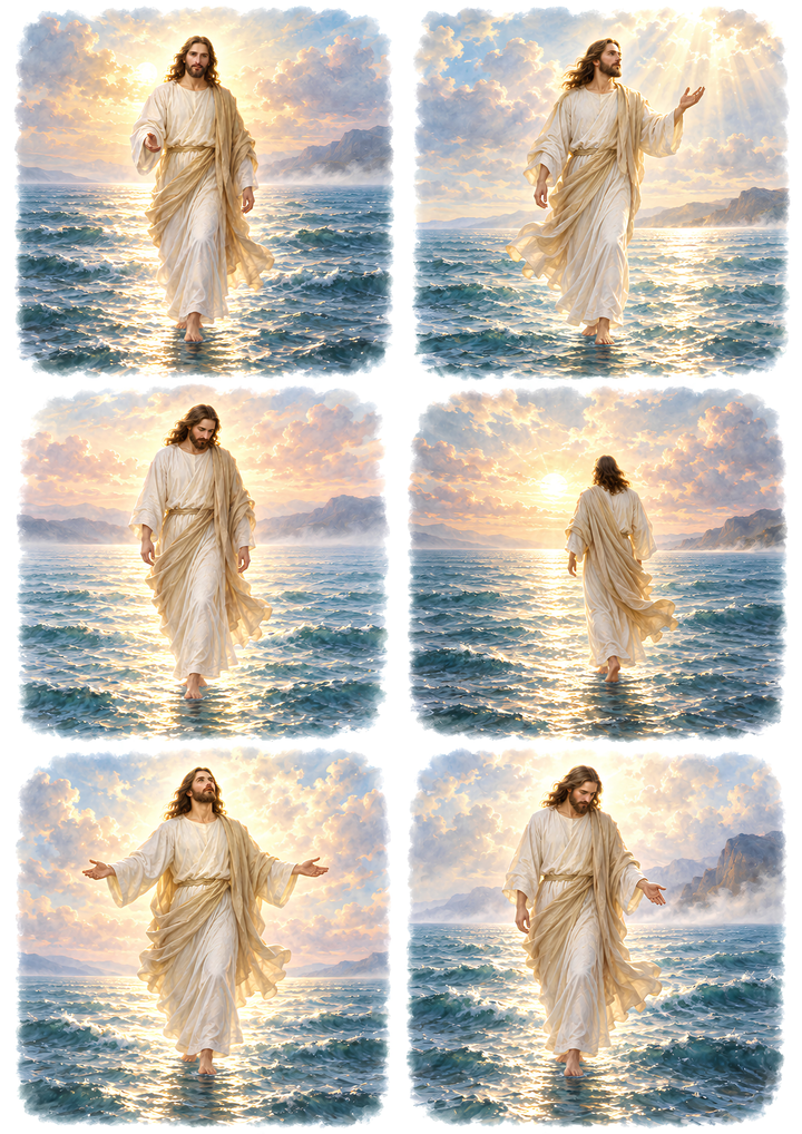 Rice Paper For Decoupage Jesus Walking on Water Collage Cat. No 10759