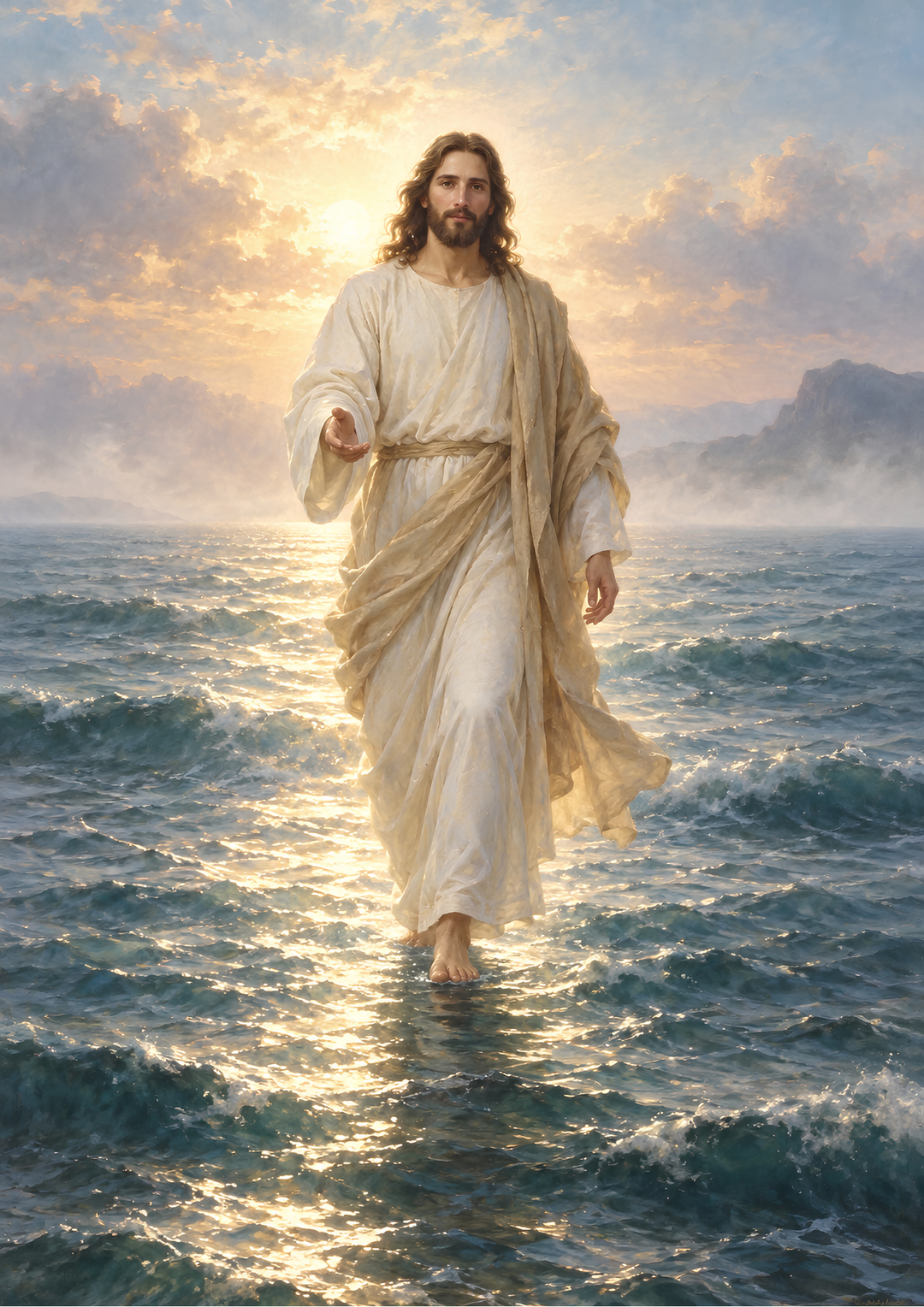 Rice Paper For Decoupage Jesus Walking on a Radiant Sea Full Cat. No 10760