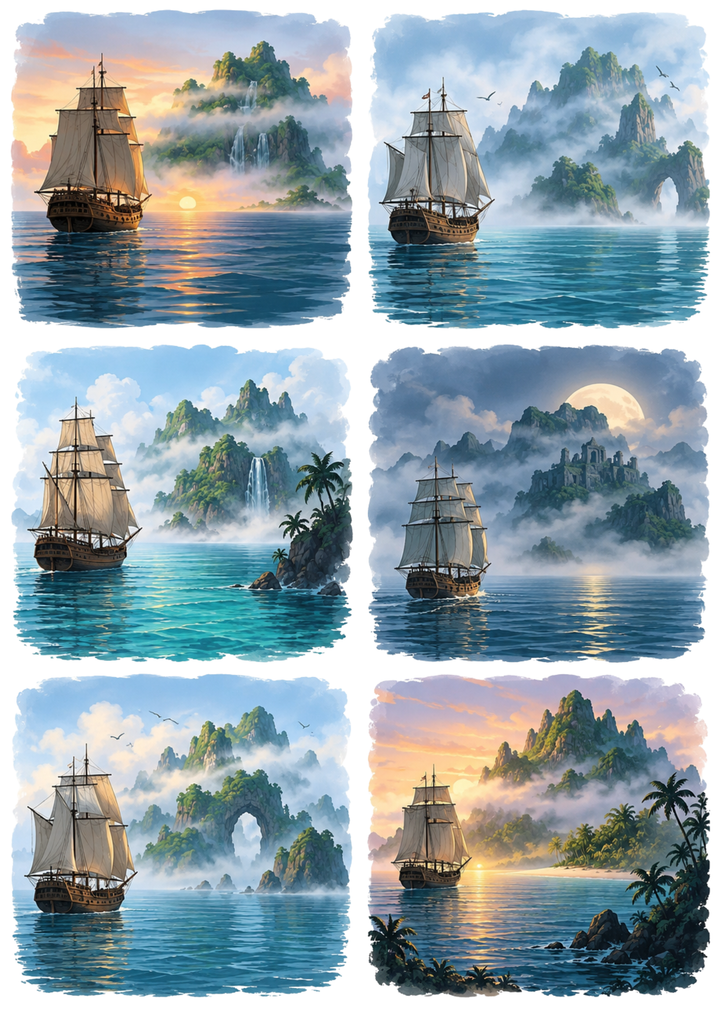 Rice Paper For Decoupage Misty Isles - Nautical Vignettes Collge  Cat. No 10766