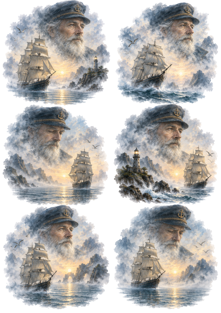 Rice Paper For Decoupage Misty Sea Captain Maritime Vignettes Collage Cat. No 10768