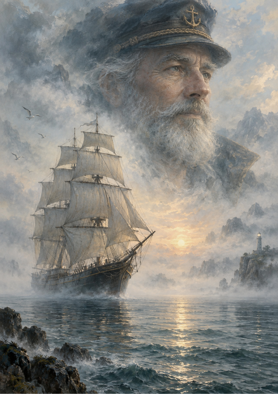 Rice Paper For Decoupage Captain’s Ghostly Voyage Through Mist Full Cat. No 10769