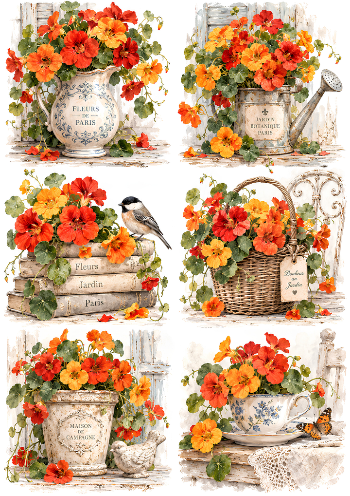 Rice Paper for Decoupage French Country Nasturtiums Collage Cat 10795