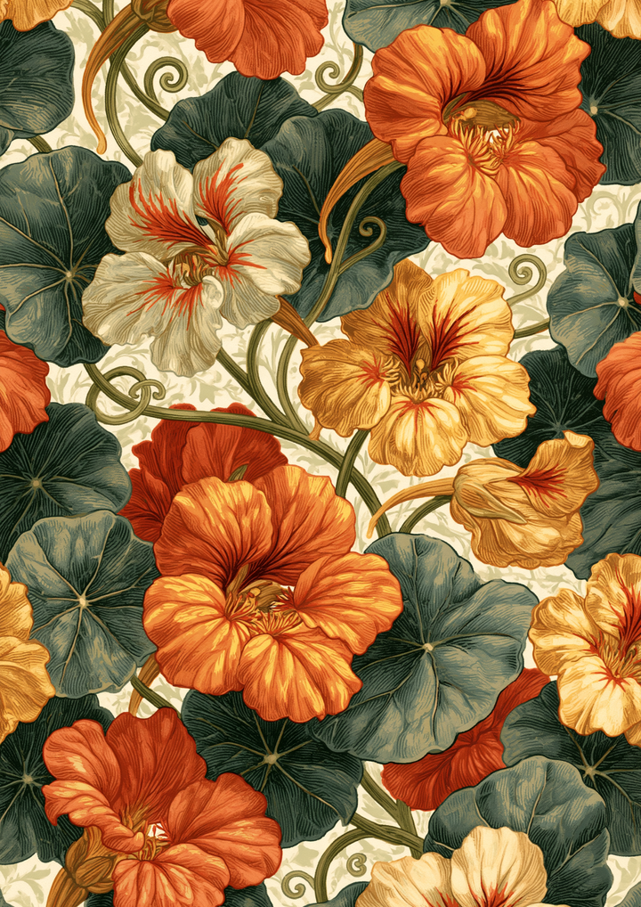 Rice Paper for Decoupage Nasturtium Flowers in William Morris Style Full Cat 10833