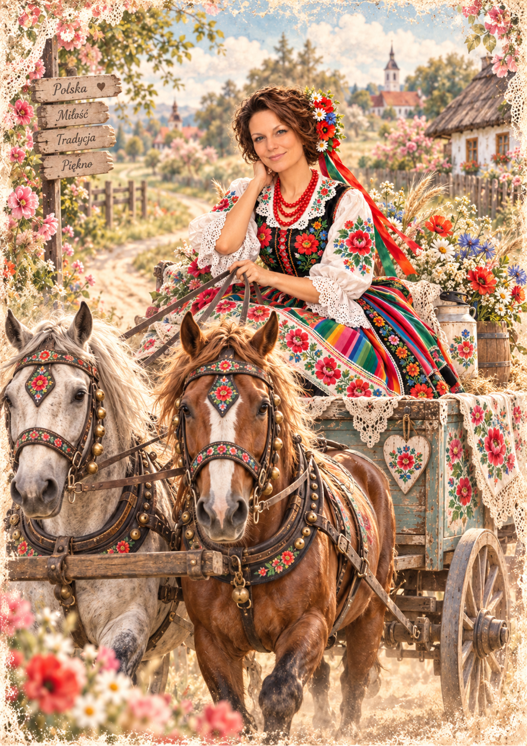 Rice Paper for Decoupage Colourful Łowicz Folk Costume and Floral Countryside Full  Cat 10839