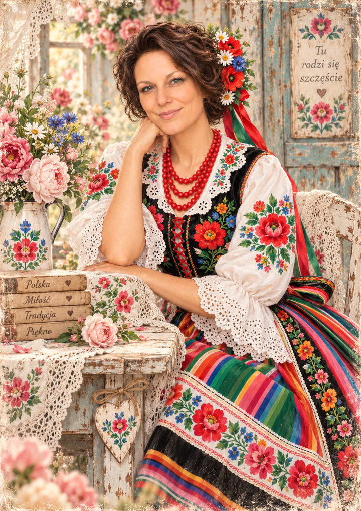 Rice Paper for Decoupage Polish Folk Art Woman in Łowicz Costume Full Cat 10841