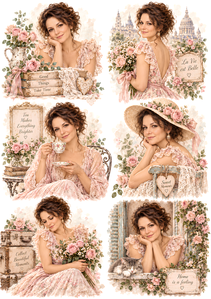 Rice Paper for Decoupage Woman in Roma Collage Cat 10846