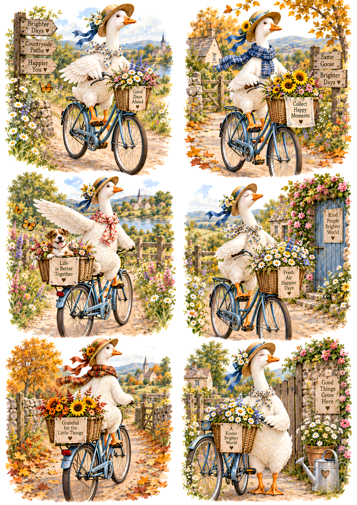 Rice Paper for Decoupage Whimsical Autumn Geese Collage Cat 10853