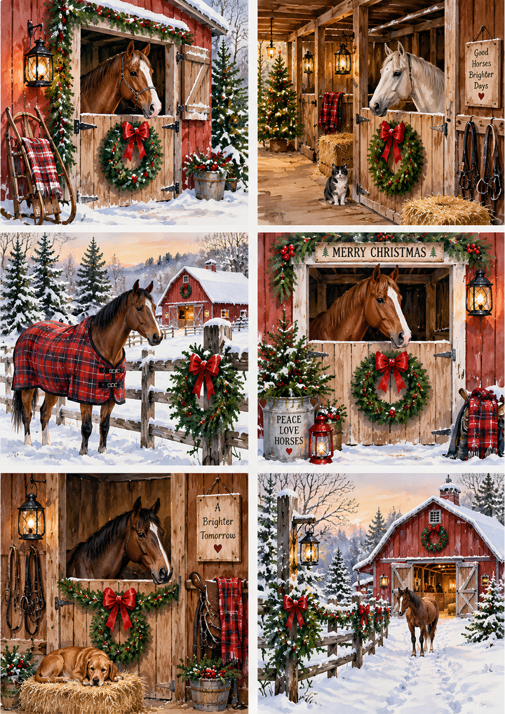Rice Paper for Decoupage Christmas at the Horse Stables Collage Cat 10862