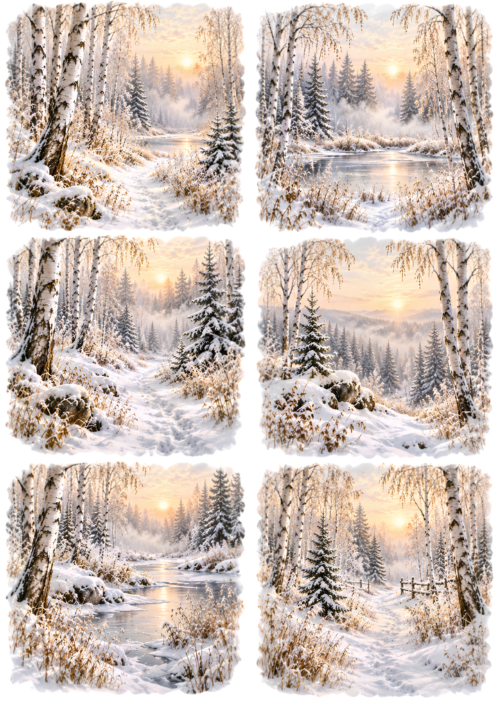 Rice Paper for Decoupage Winter Birch Forest Collage Cat 10866