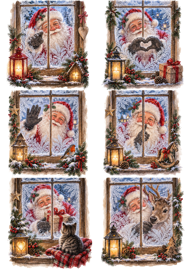 Rice Paper For Decoupage Santa at the Frosted Window Collage Cat. No 10584