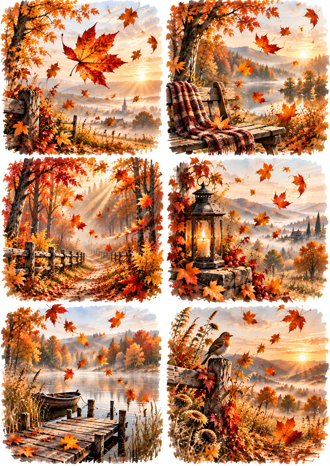 Rice Paper for Decoupage Autumn Scene Collage Cat 10883