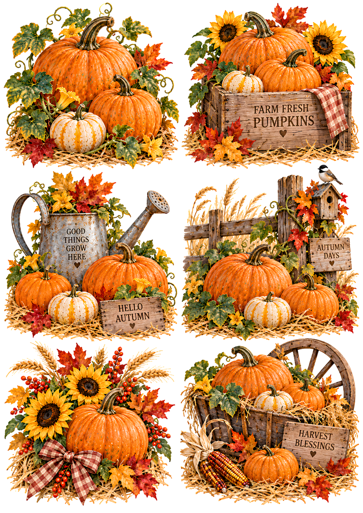 Rice Paper for Decoupage Pumpkin Farm Collage Cat 10896