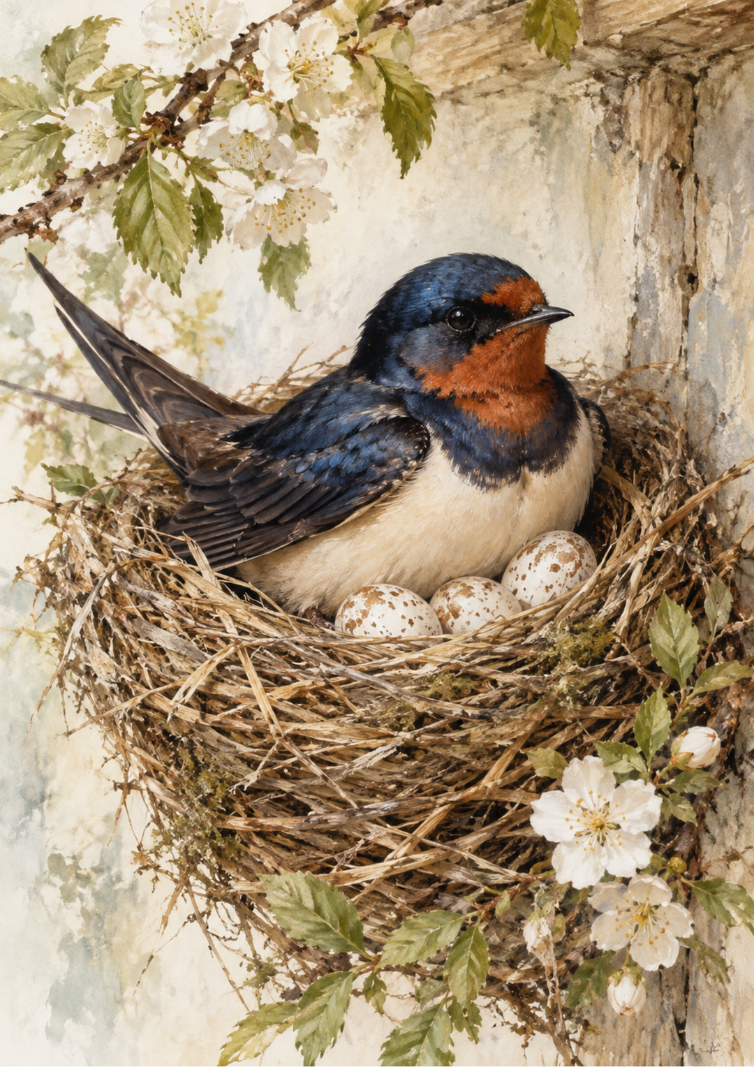 Rice Paper for Decoupage Spring Swallow in Her Nest Full Cat 10904