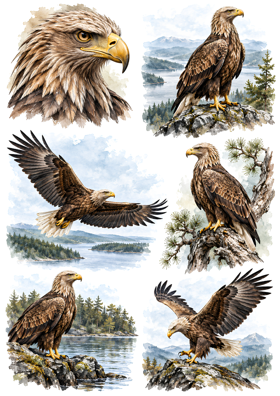 Rice Paper for Decoupage Majestic Eagle Collage Cat 10920