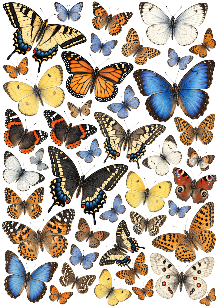 Rice Paper for Decoupage Blue Morphos and Swallowtails Collage Cat 10929