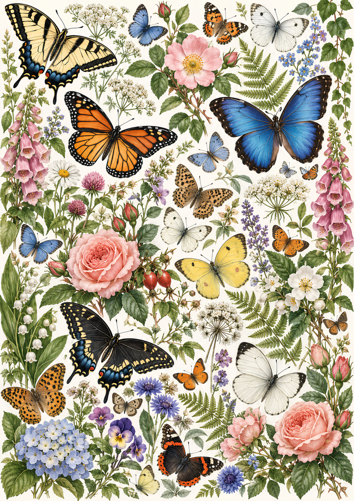 Rice Paper for Decoupage Pink Roses and Romantic Botanical Florals Collage  Cat 10930