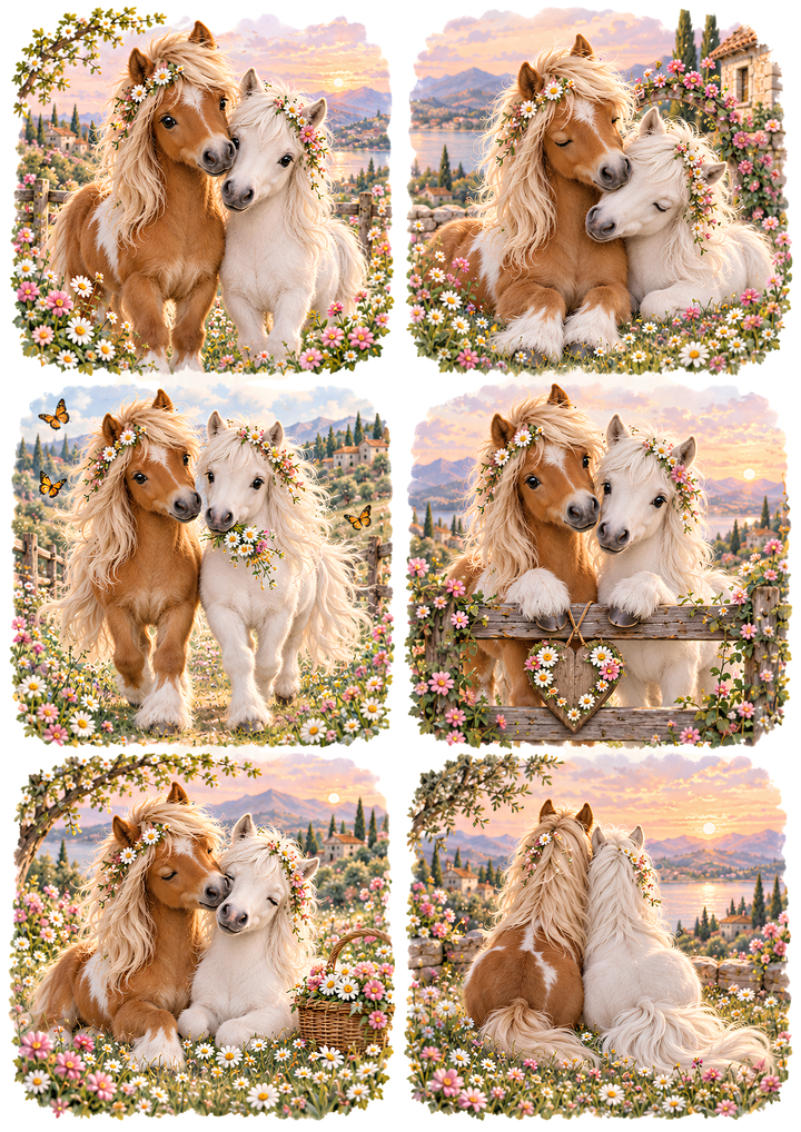 Rice Paper for Decoupage Adorable Miniature Horses Collage  Cat 10935