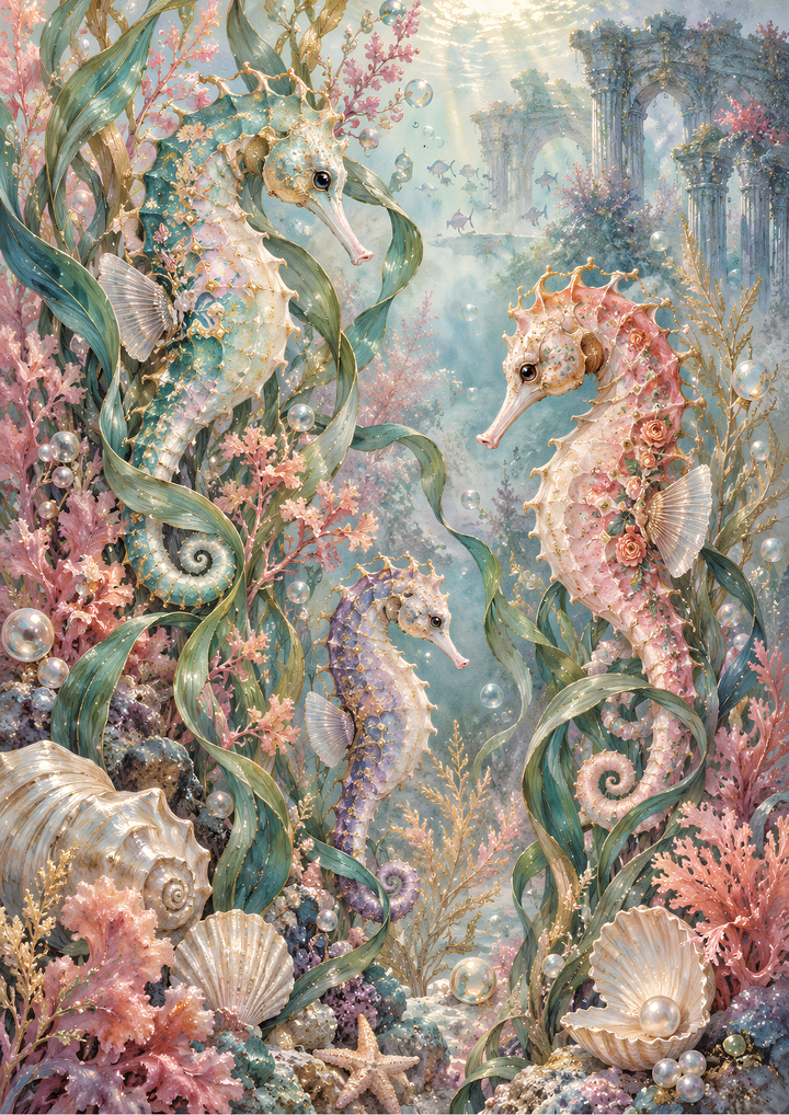 Rice Paper for Decoupage Enchanted Seahorses Full Cat 10949