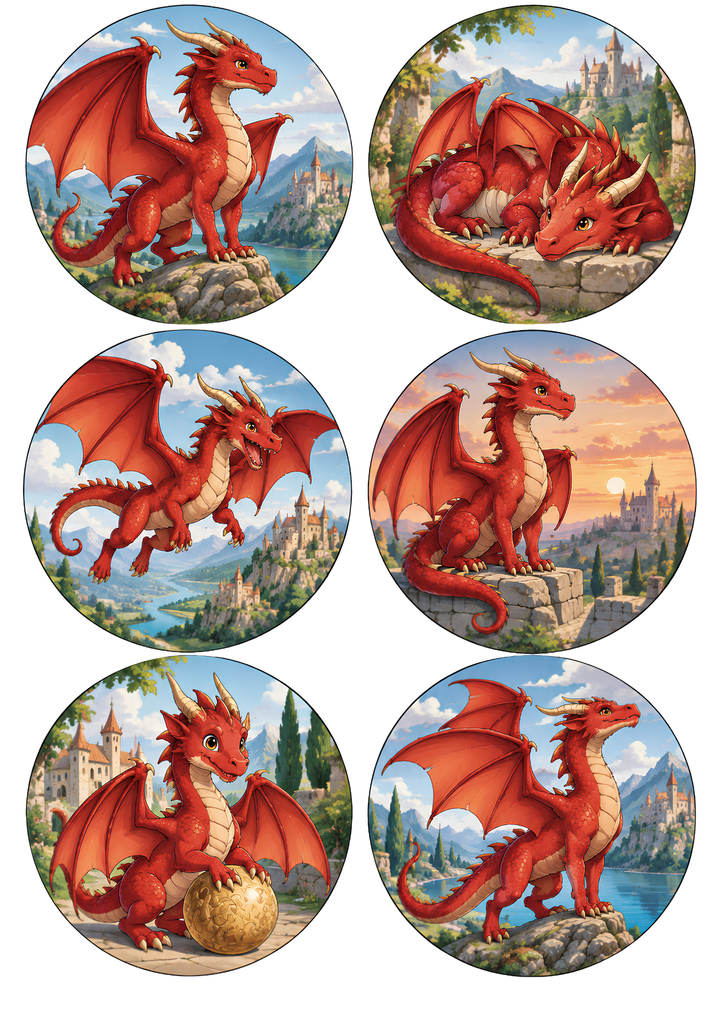 Rice Paper for Decoupage Magical Fantasy Castles and Cute Baby Dragons Collage Cat 10950
