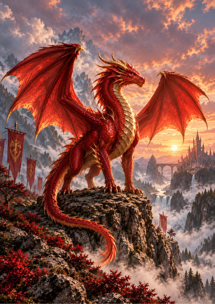 Rice Paper for Decoupage Majestic Red Dragon Full Cat 10952