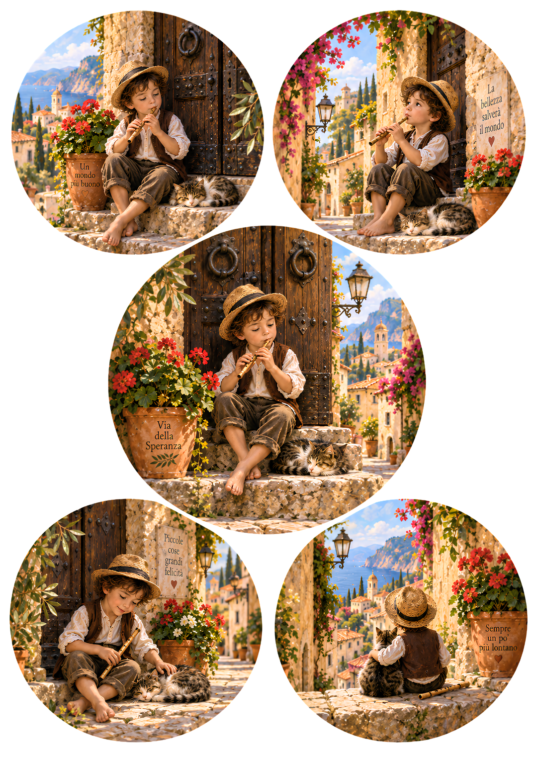 Rice Paper for Decoupage Little Italian Flute Player Collage  Cat 10957