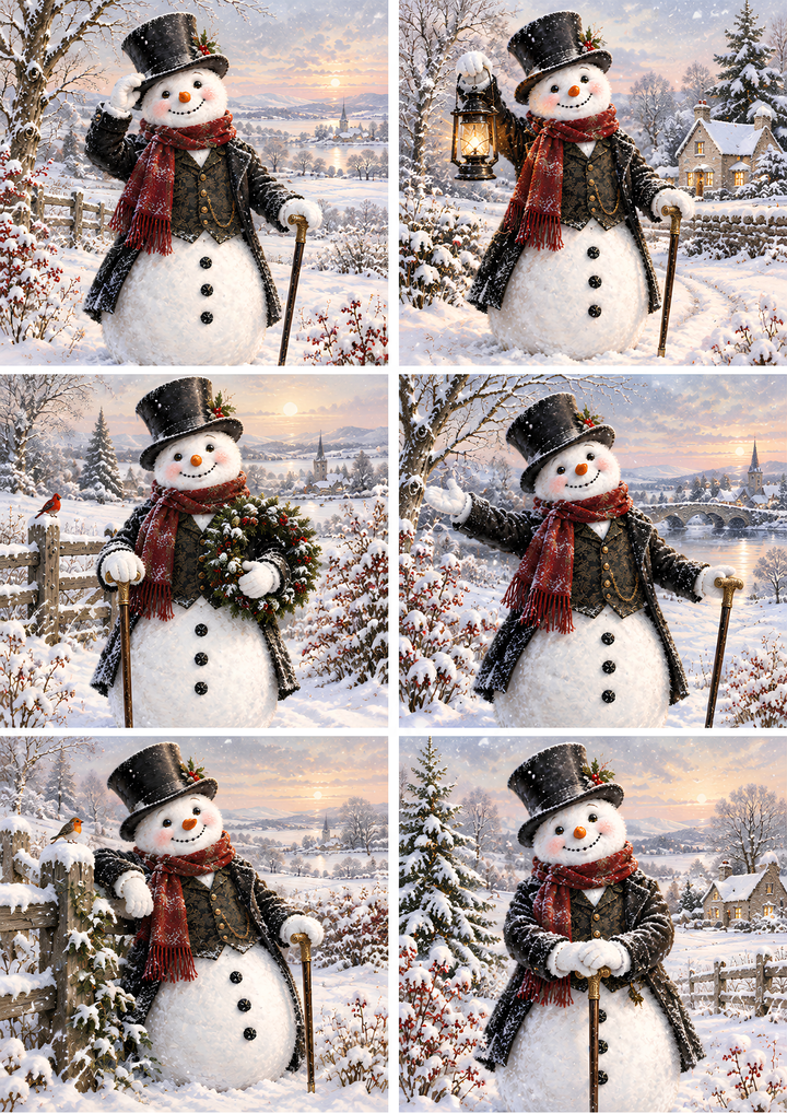Rice Paper for Decoupage Mr Snowman Collage Cat 10968